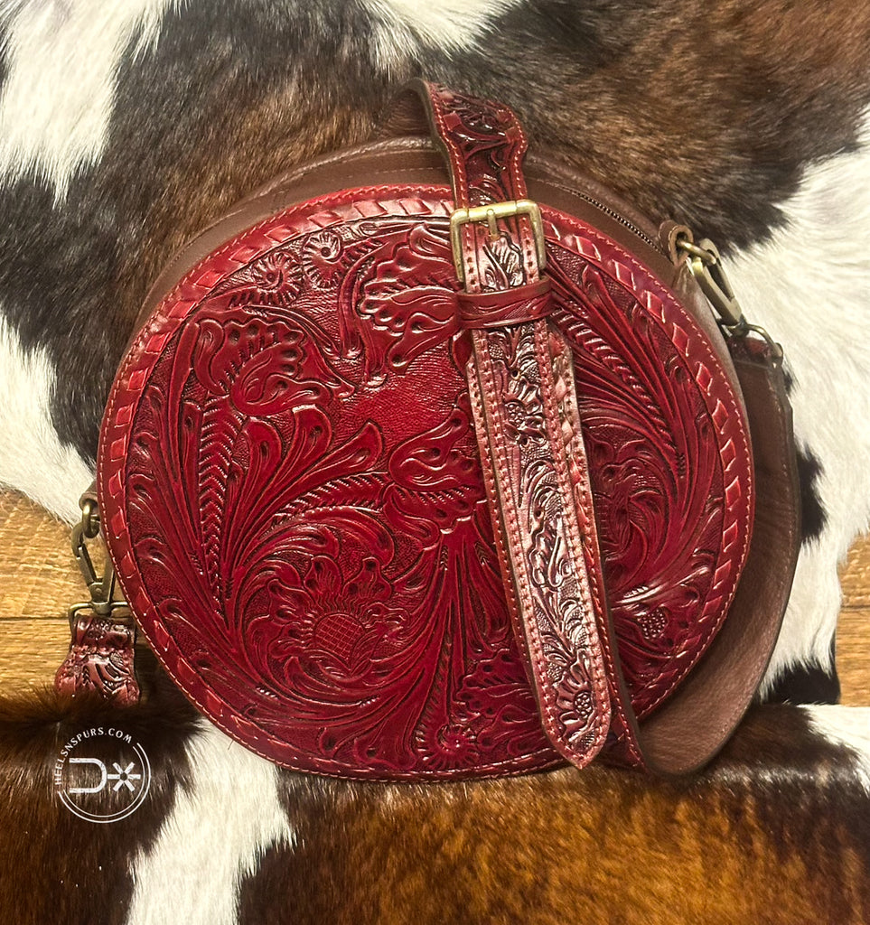 San Juan Tooled Round Crossbody ~ Vintage Red