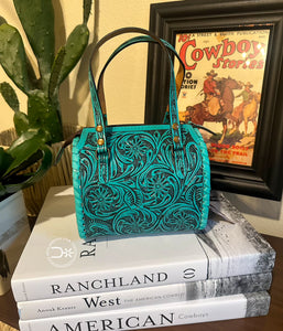 Turquoise Floral Tooled Speedy Purse~ Small