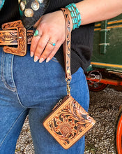 Load image into Gallery viewer, Tooled Wristlet Wallet ~ Black &amp; Natural
