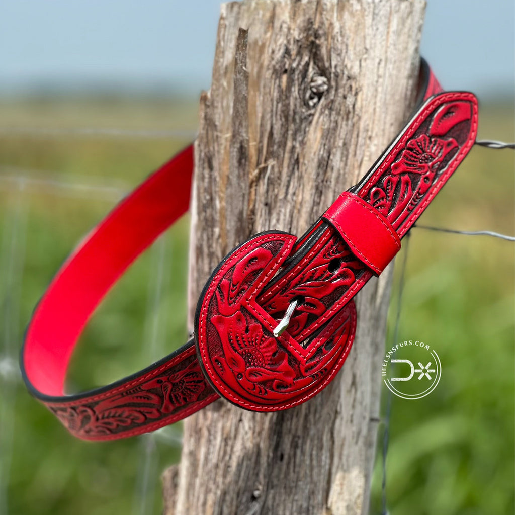 The Vaquera Tooled Belt ~ Red