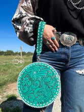 Load image into Gallery viewer, The Calleigh Tooled Wristlet ~ Vintage Turquoise
