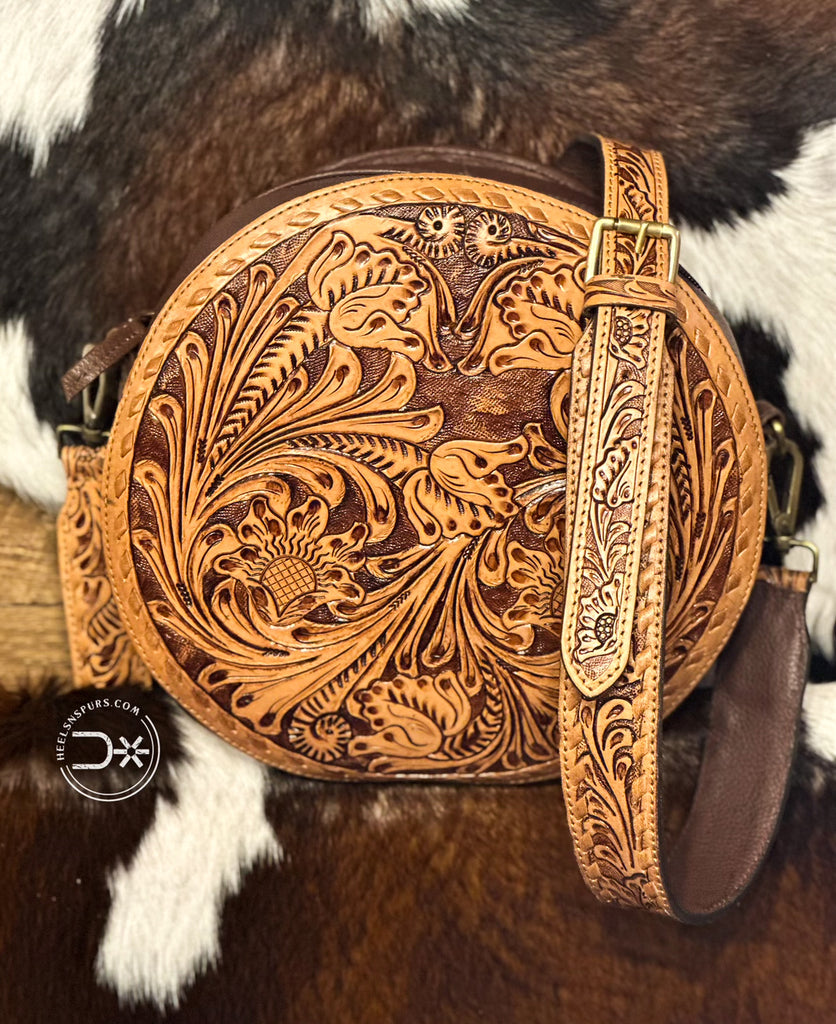 San Juan Round Tooled Crossbody ~ Natural