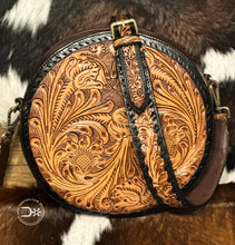 Load image into Gallery viewer, San Juan Round Tooled Crossbody ~ Natural &amp; Black
