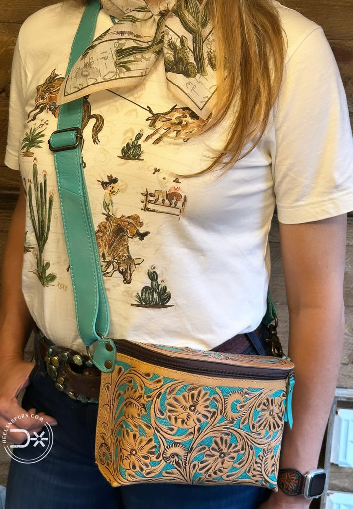 Tooled Sling Bag ~ Turquoise