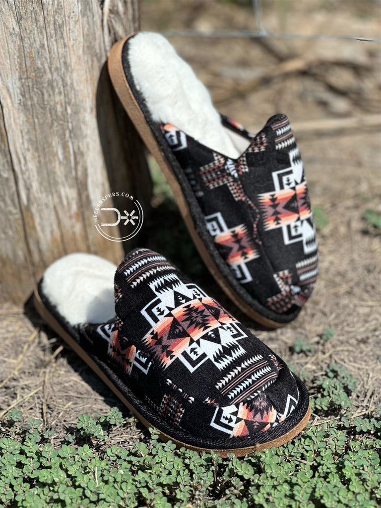 Black Aztec Slippers (Open Back)