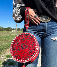 Load image into Gallery viewer, The Calleigh Tooled Wristlet ~ Vintage Red
