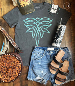 Turquoise Stone Boot Stitched Tee ~ Charcoal