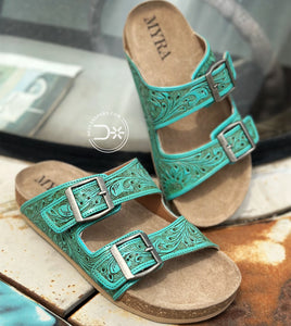 The Range Tooled Sandals ~ Turquoise (10232)