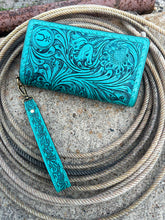 Load image into Gallery viewer, Tooled Organizer Wallet ~ Turquoise
