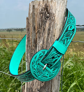 The Vaquera Tooled Belt ~ Turquoise