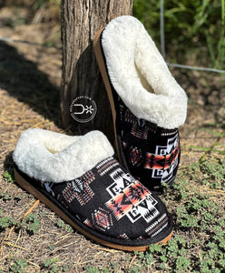 Black Aztec Slippers (With Back)