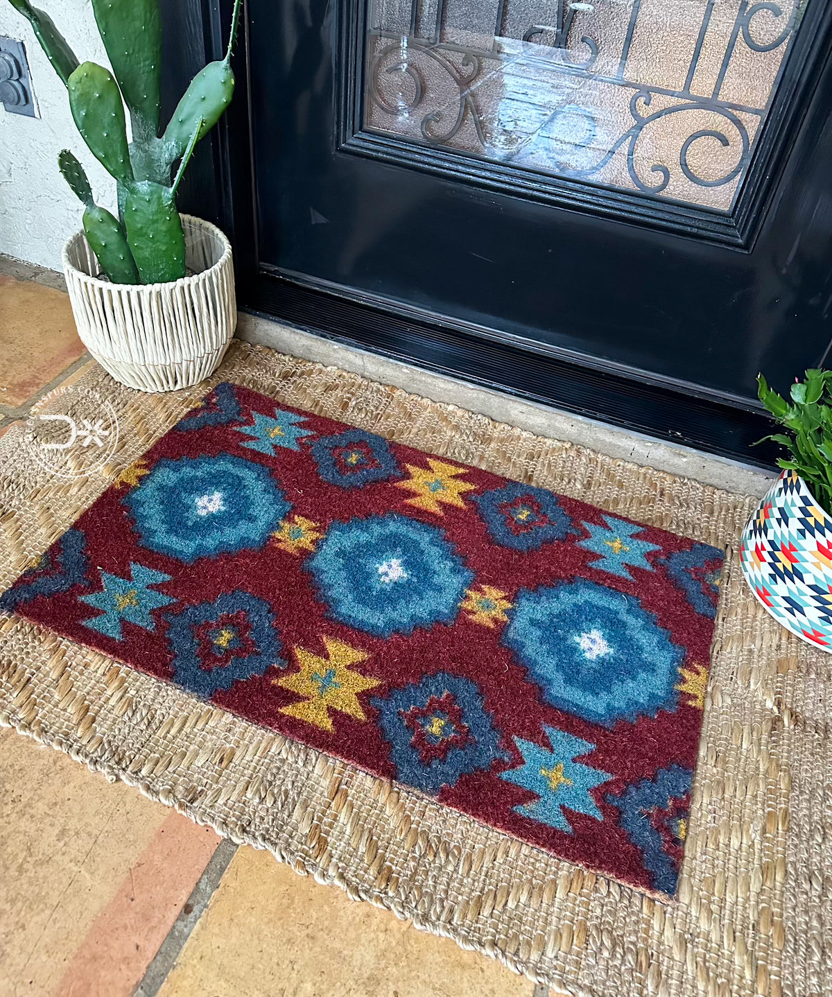 Aztec Outdoor Mat ~ Burgundy