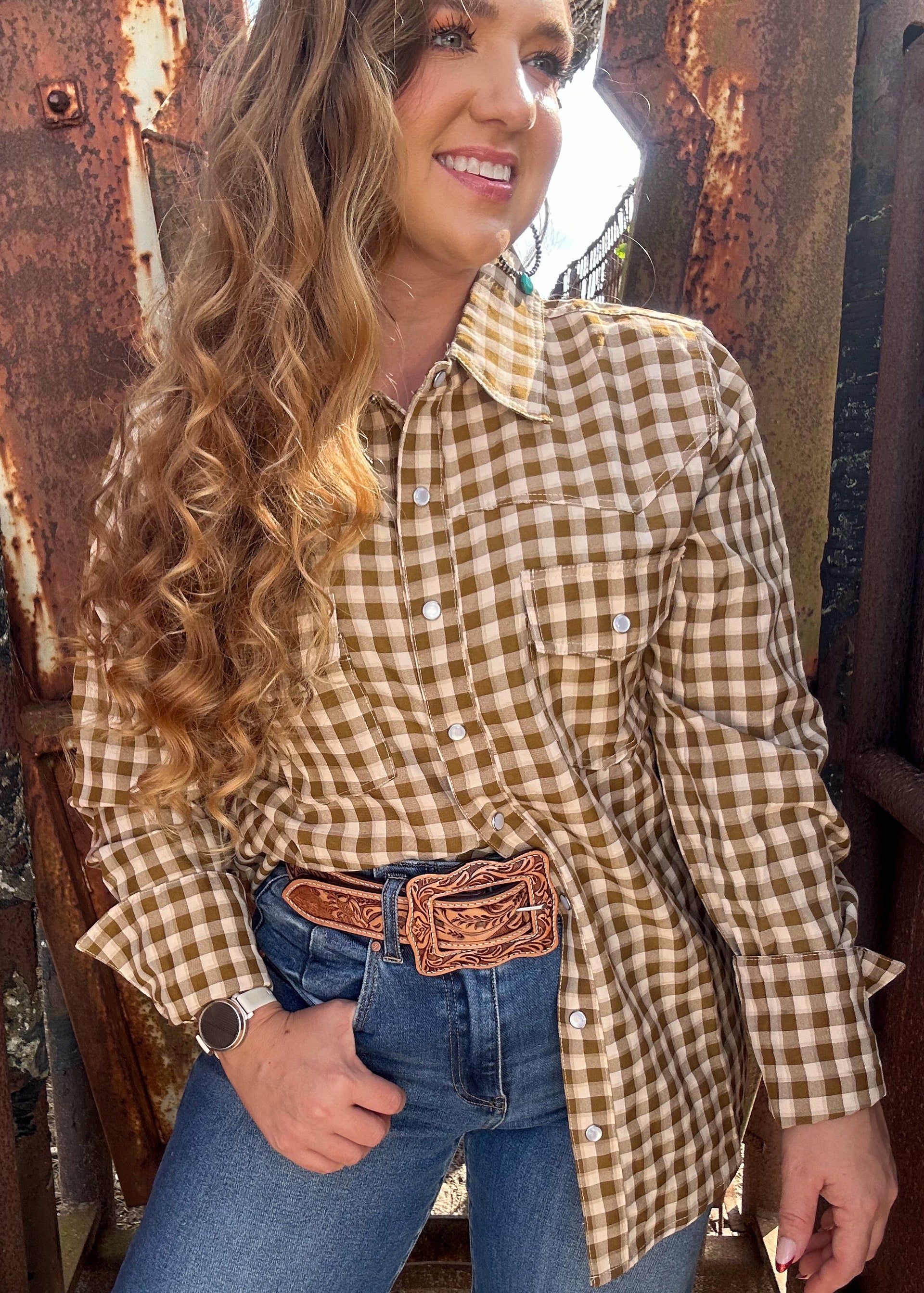 The Back Forty Gingham Button-Up