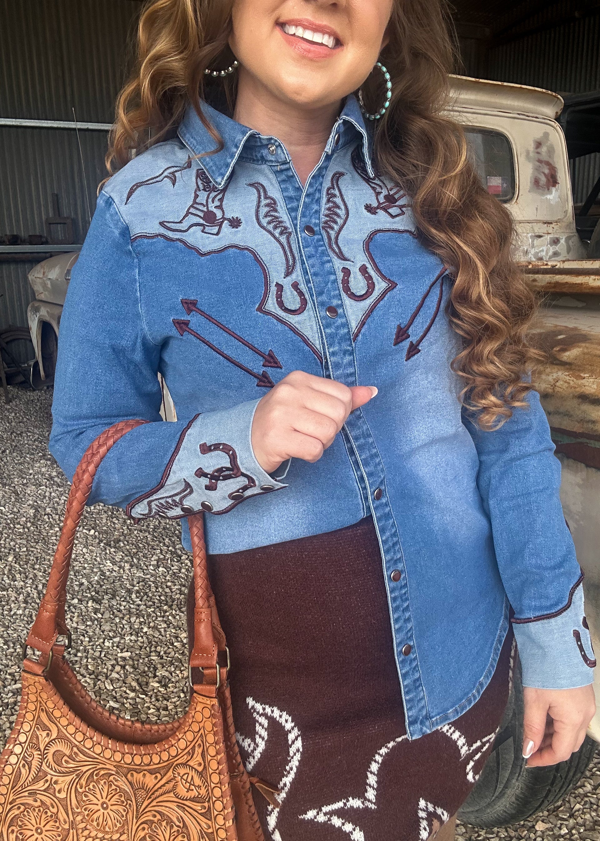 The Iron Spur Embroidered Denim Button-Up