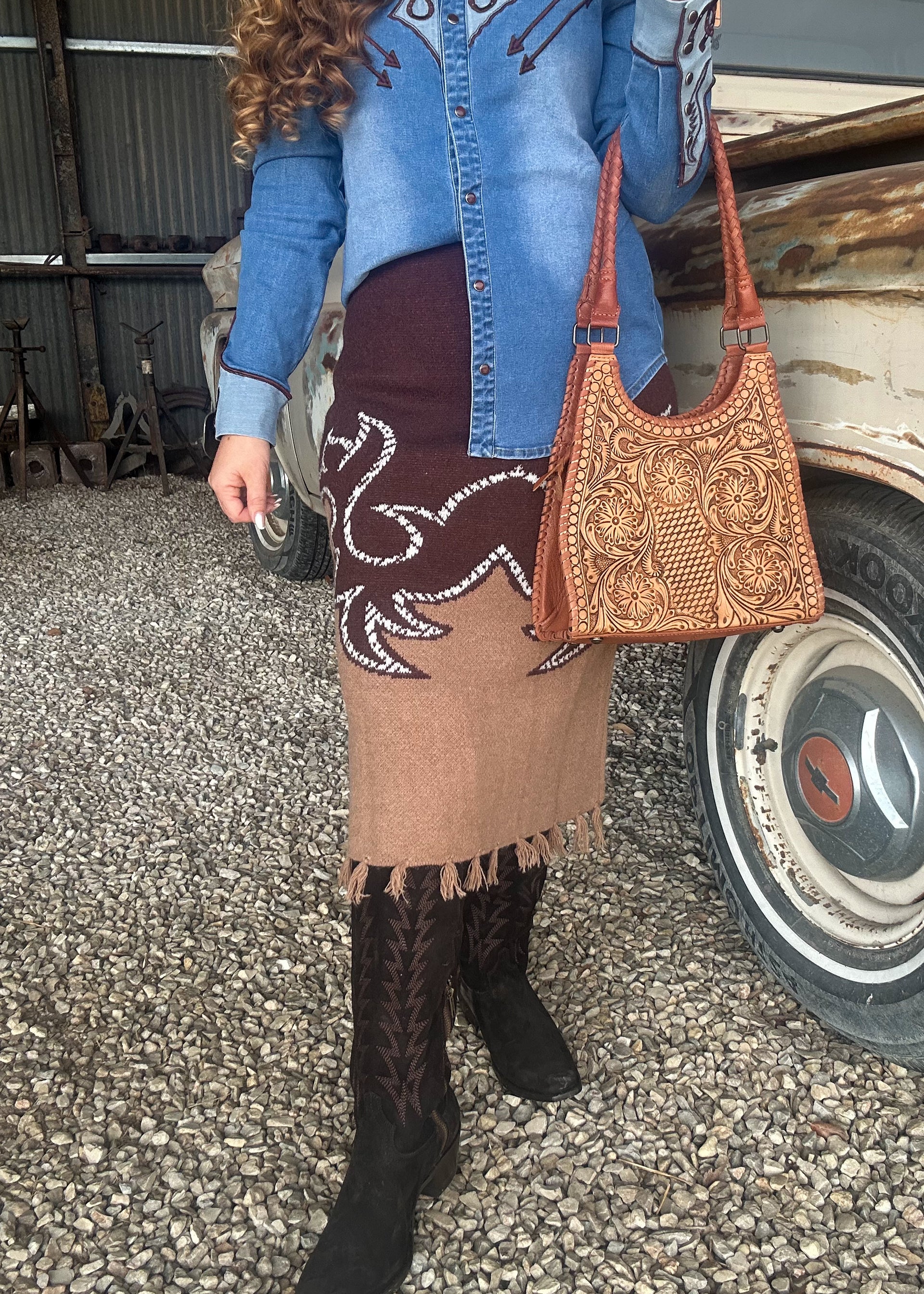 The Saddlevine Fringe Knit Skirt