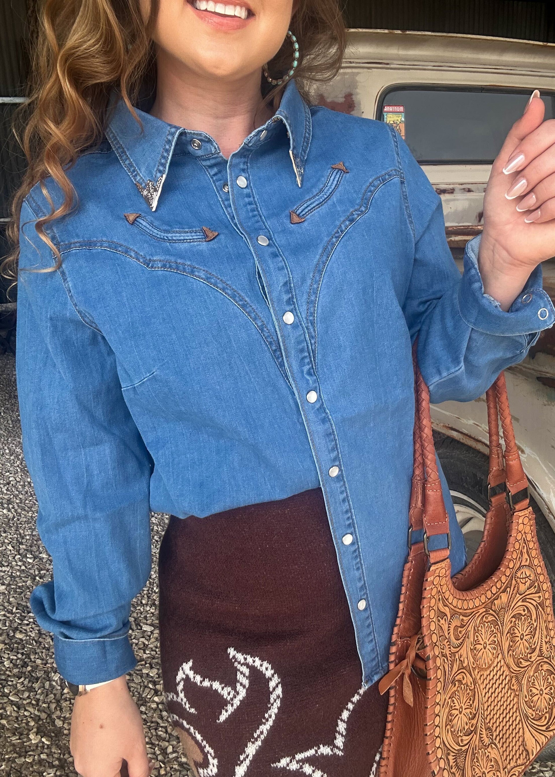 The Arrowhead Western Denim Button-Up