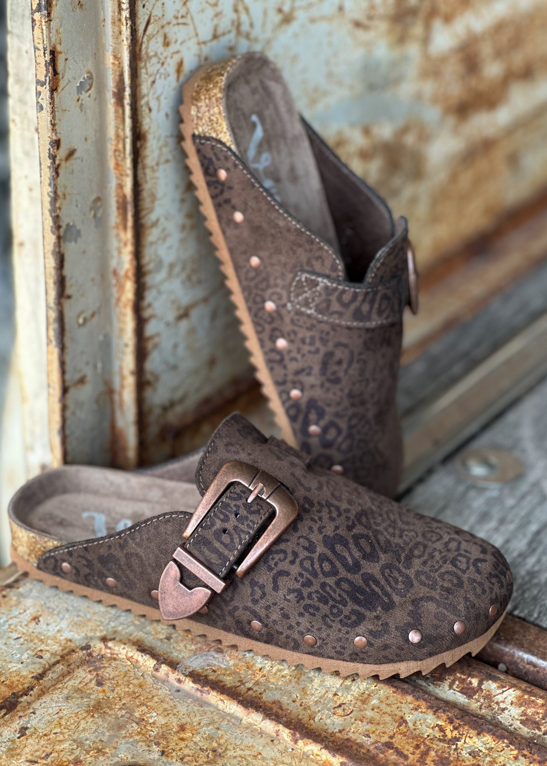 The Buckled Bronco Mules - Taupe Leopard