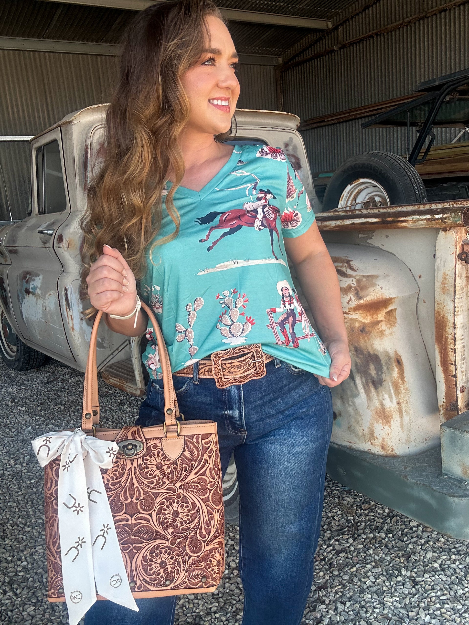 The Cowgirl Desert Scene V-Neck Tee