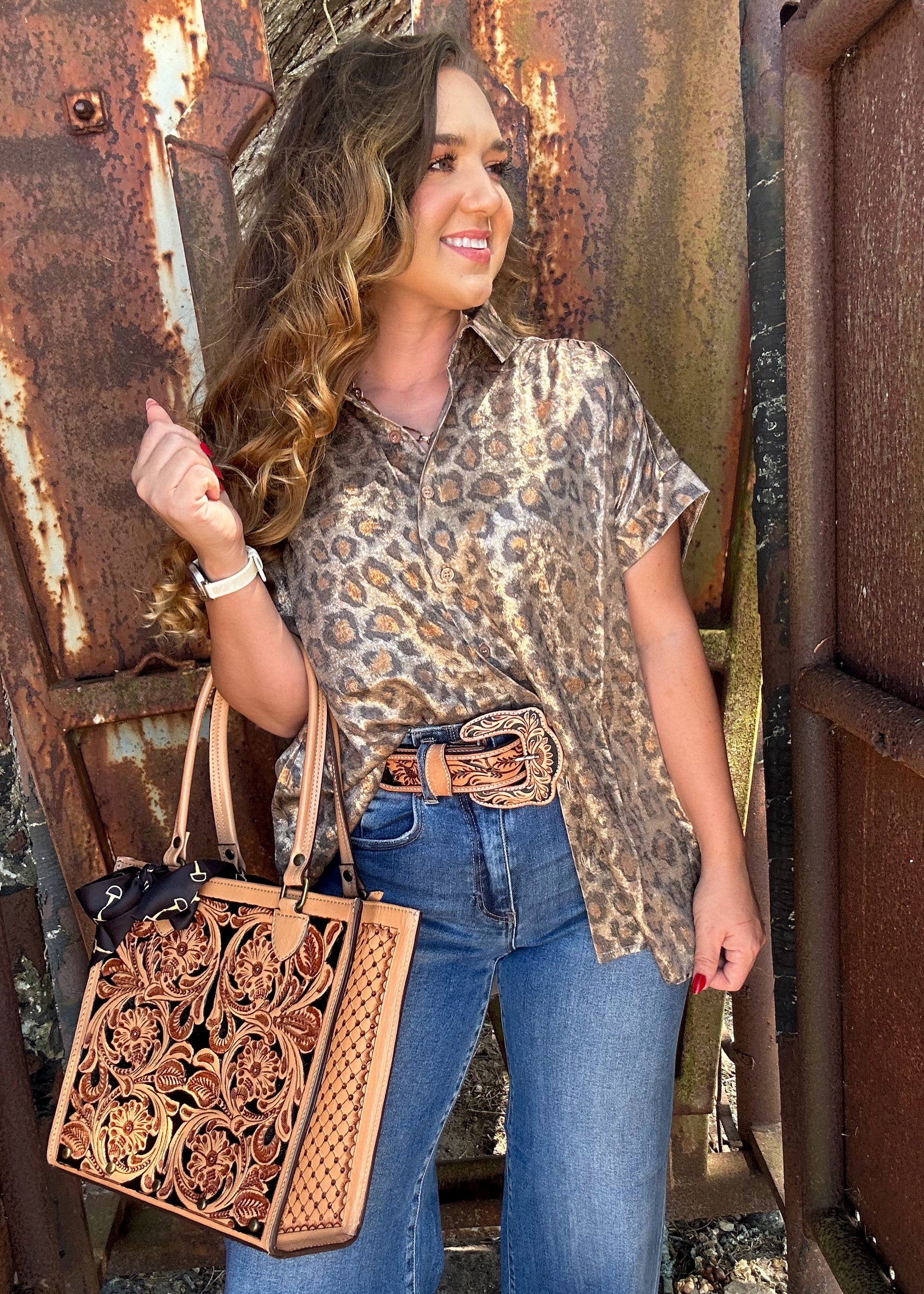 The Golden Range Leopard Button-Up