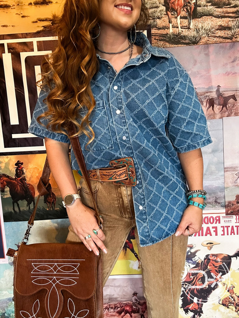 Checkered Denim Top