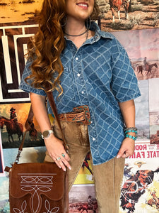 Checkered Denim Top