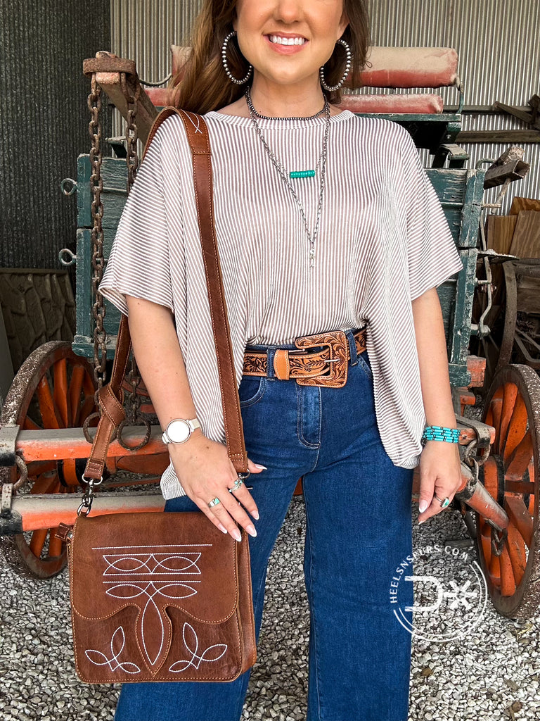 Ribbed Stripe Top ~ Taupe