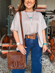 Ribbed Stripe Top ~ Taupe