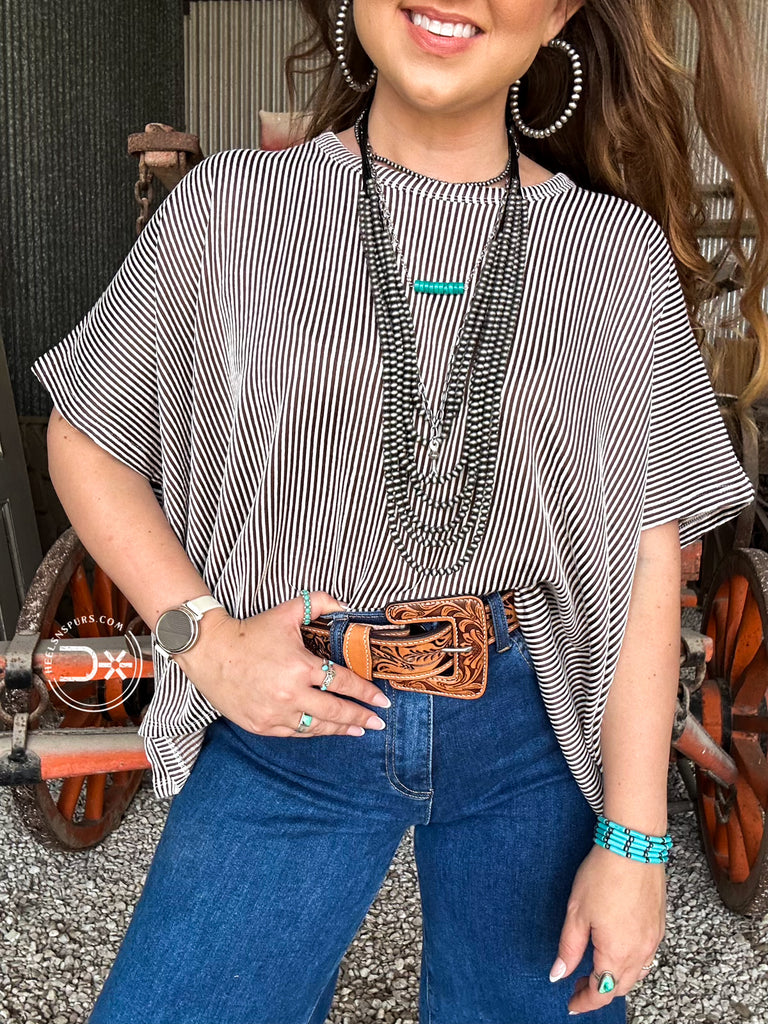 Ribbed Stripe Top ~ Brown