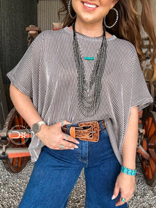 Ribbed Stripe Top ~ Brown
