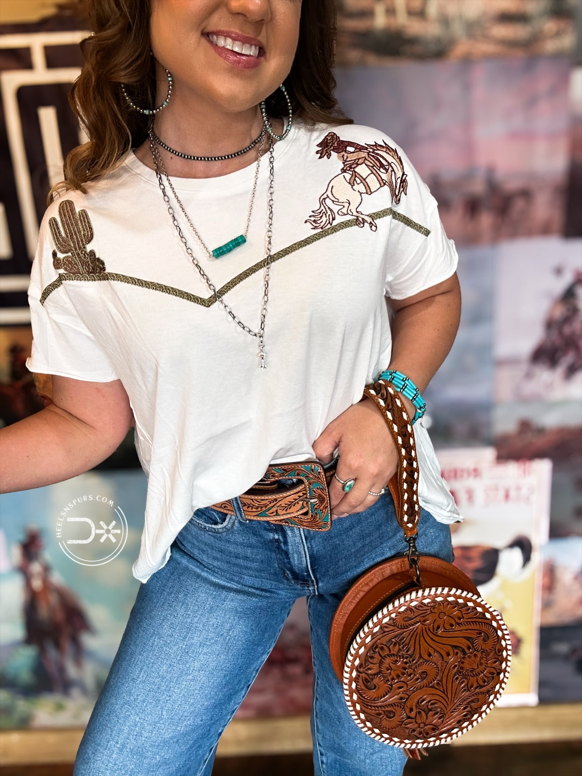 Western Embroidered Tee ~ White