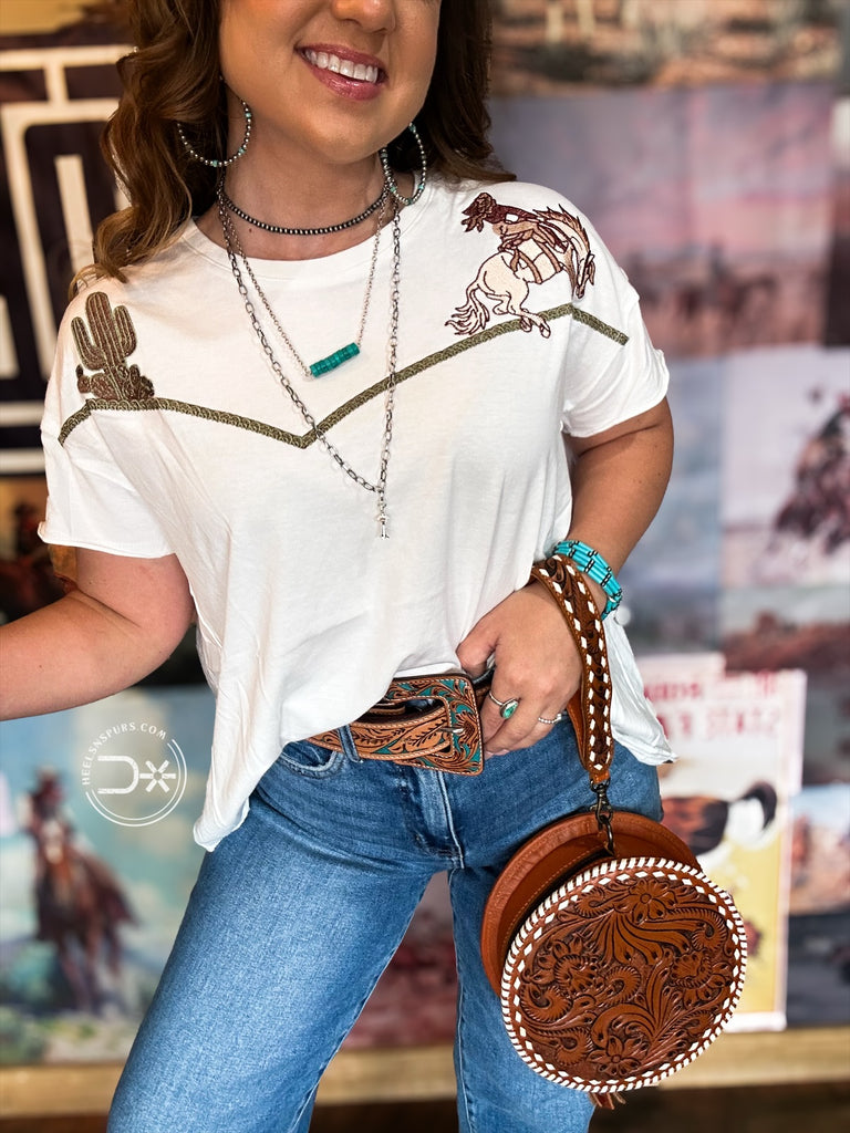Western Embroidered Tee ~ White
