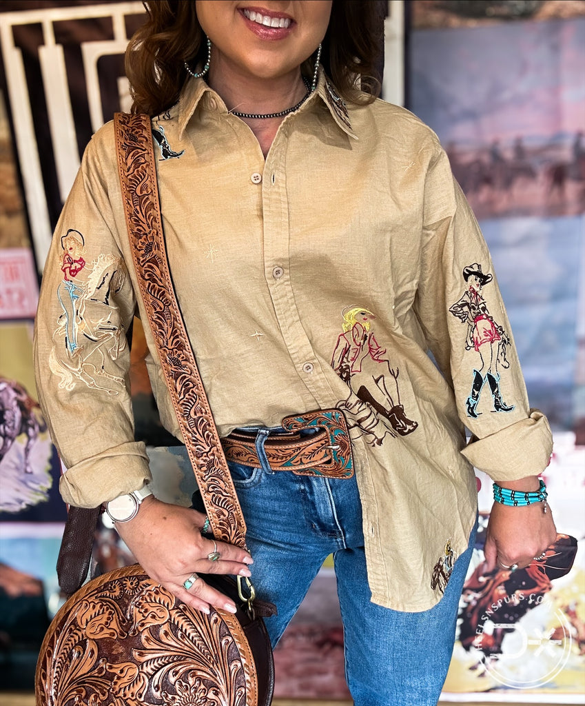 Western Cowgirl Button Up ~ Khaki