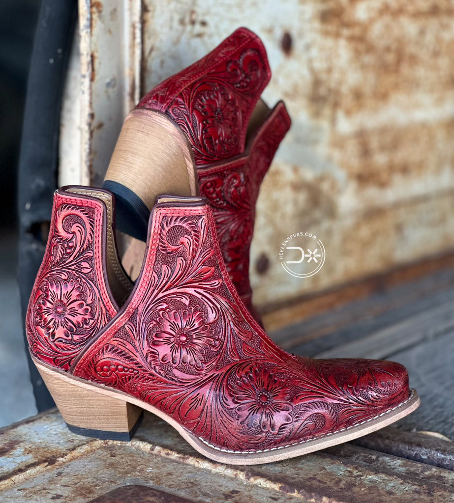 Loretta Tooled Booties ~ Red (605)