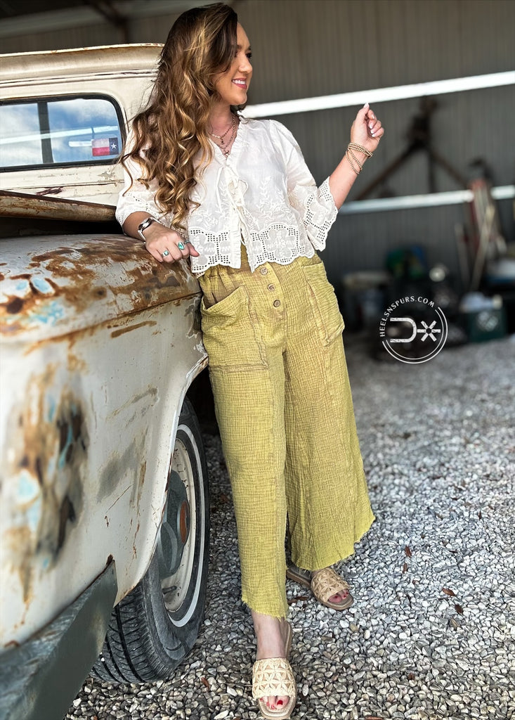 Mineral Washed Linen Cotton Pants~ Mustard