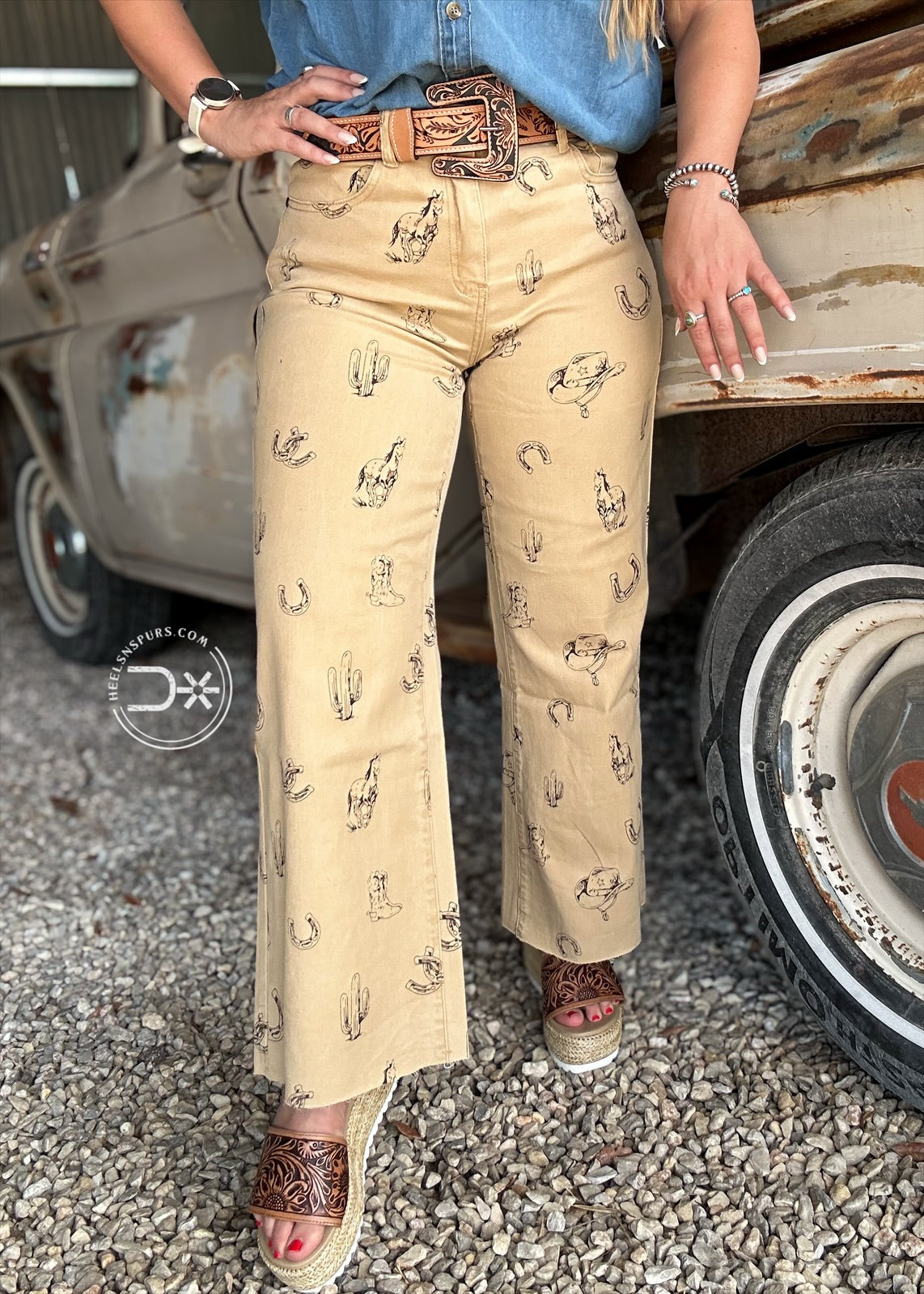 Sarah Jane Western Print Pants in Khaki