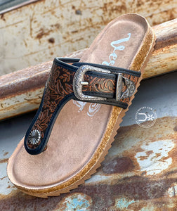 Texas Buckle Sandals ~ Black & Brown
