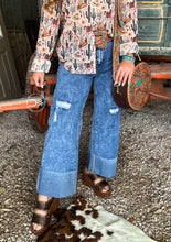 Load image into Gallery viewer, Mineral Wash Bottom Cuff Distressed Wide Leg Jeans
