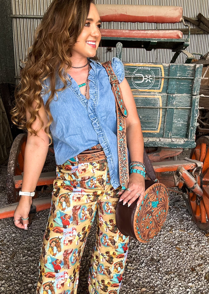 Denim Ruffle Top