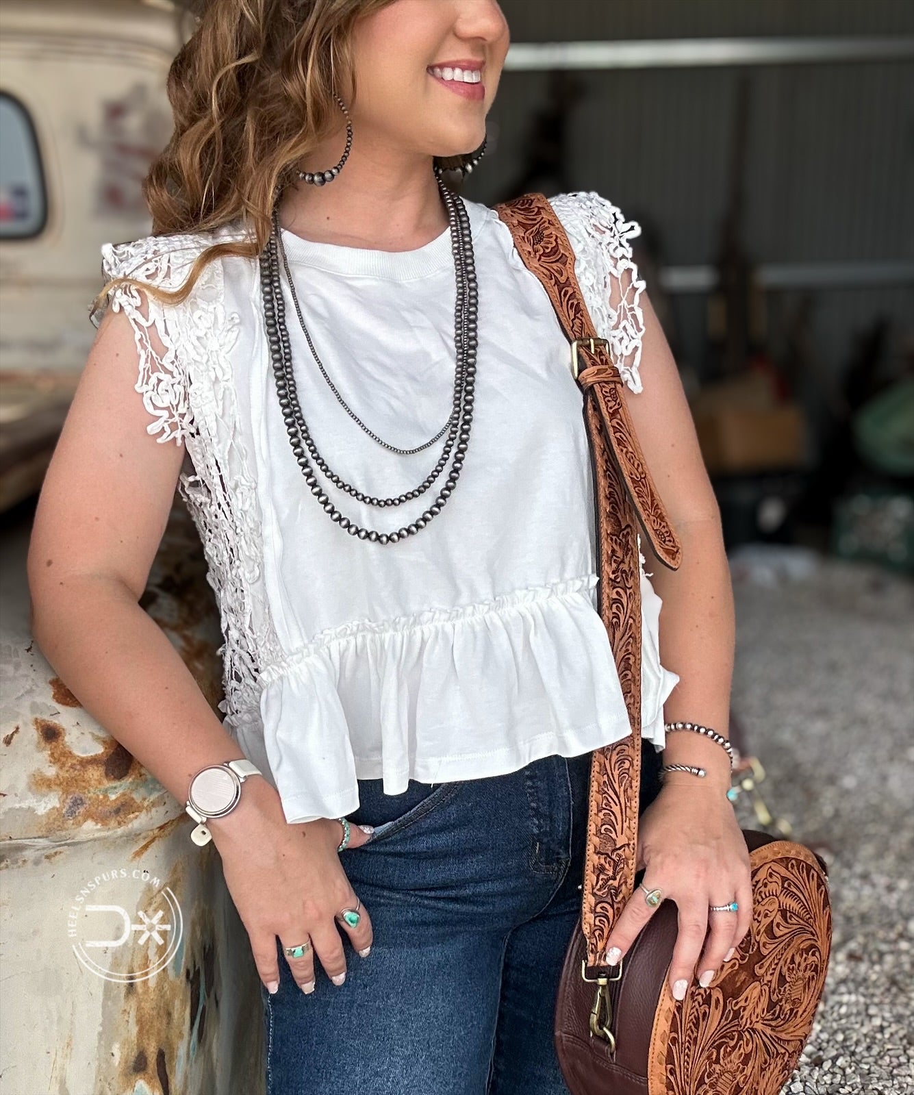 The Patsy Lace Trim Top ~ White