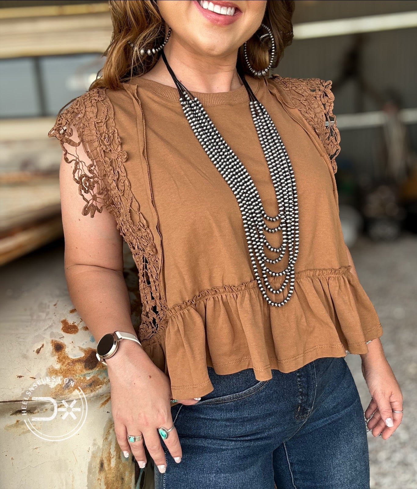 The Patsy Lace Trim Top ~Camel