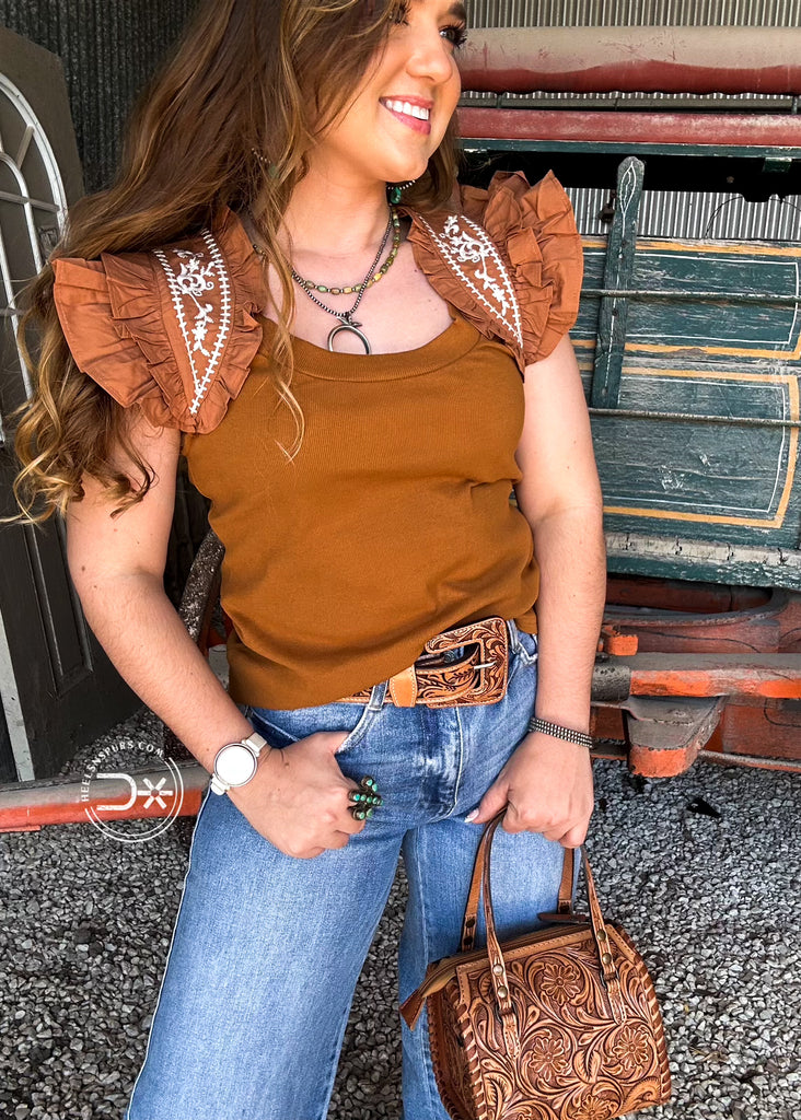 The Serena Embroidered Top ~ Camel