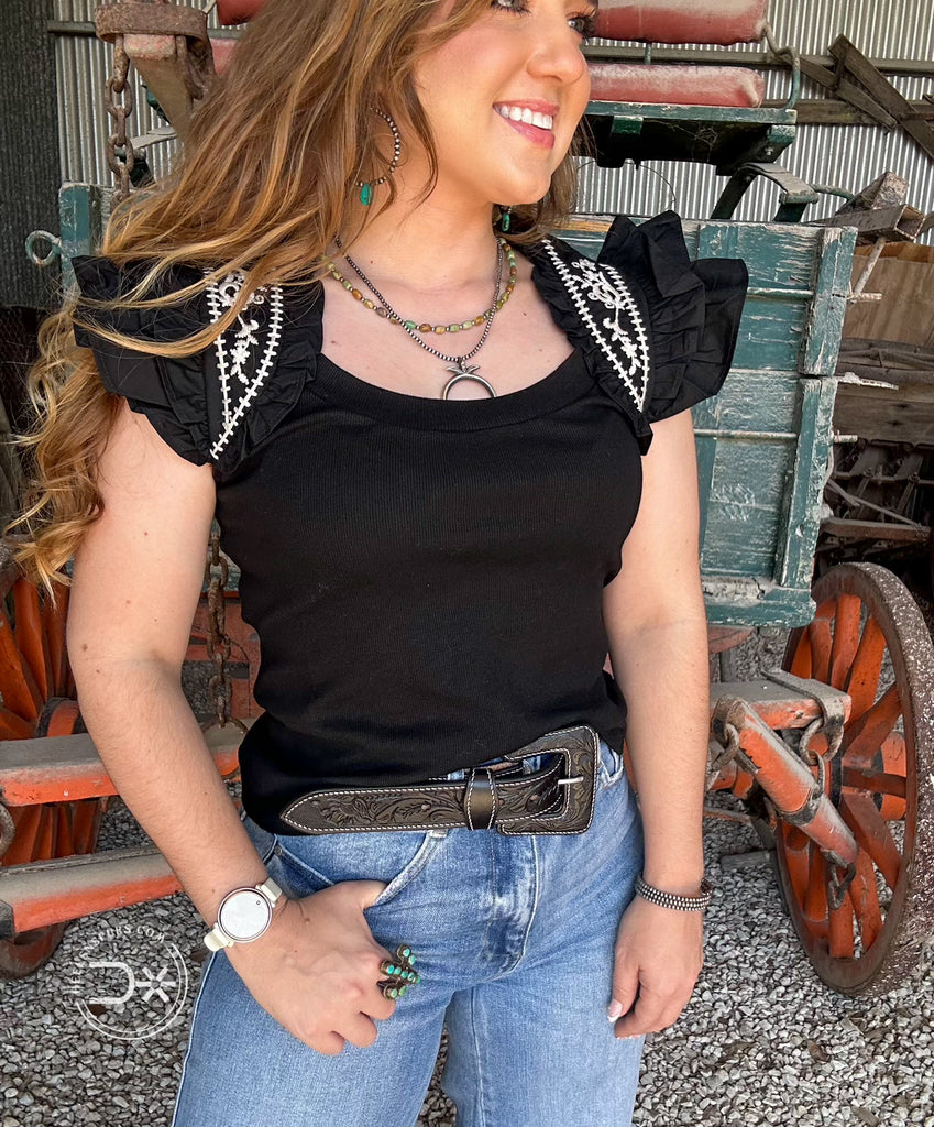 The Serena Embroidered Top ~ Black