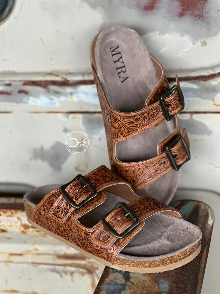 Falling Feather Tooled Sandals ~ Natural (12007)