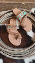 Load and play video in Gallery viewer, Lacie Tooled Sandals ~ Turquoise
