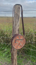 Load and play video in Gallery viewer, San Juan Tooled Round Crossbody ~ Natural &amp; Turquoise
