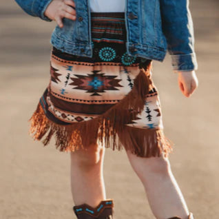 Brown Aztec Fringe Skirt