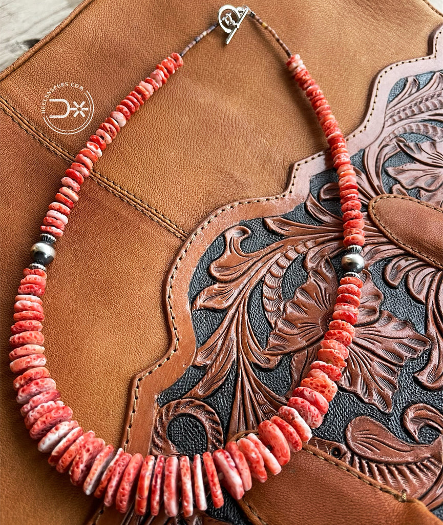 22 Inch Spiny Oyster Necklace With Navajo Pearls