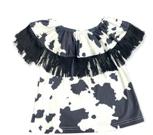 Load image into Gallery viewer, Cowprint Fringe Off Shoulder Top
