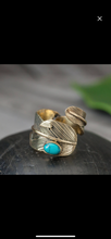 Load image into Gallery viewer, The Brass Turquoise Feather Ring
