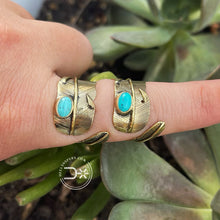 Load image into Gallery viewer, The Brass Turquoise Feather Ring
